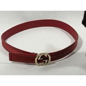 Gucci Striped Belt Womens 26-28 Web Stripe Leather Designer Authentic